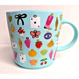 Fig & Fern Jewelry Charms Coffee Mug Cup 4-inch Teal Blue Ceramic 20-oz Kitchen